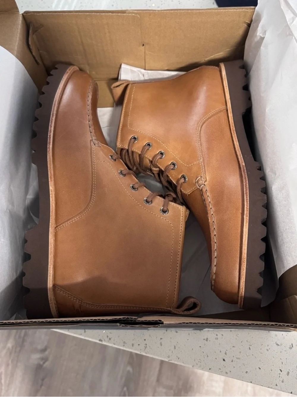 Sperry Newton Moc Toe Leather Boots Tan Bronzer Mens EU 46/US 12/UK 11 NIB